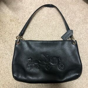Coach logo leather shoulder bag, black w gold hardware